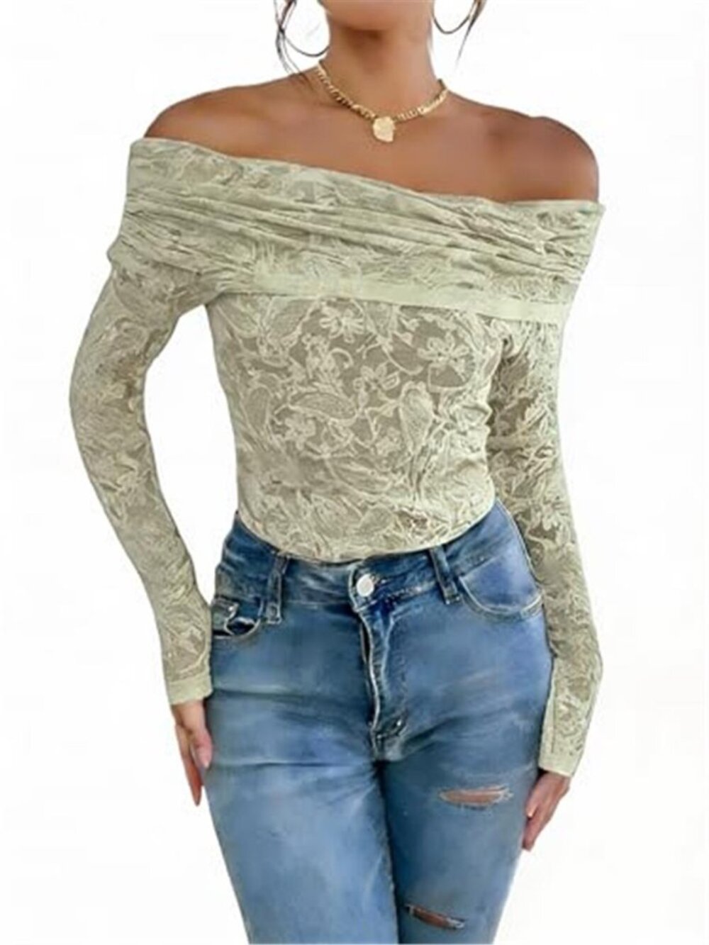 Women's Off Shoulder Lace Top Long Sleeve Going Out Date Night Blouse
